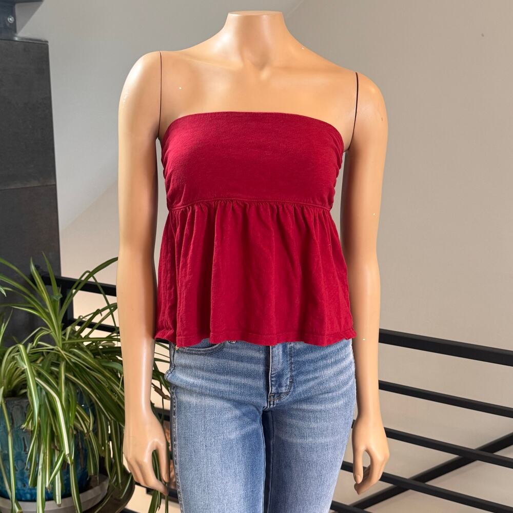 American Eagle Red Peplum Tube Top Smocked Strapless Babydoll Crop Top S